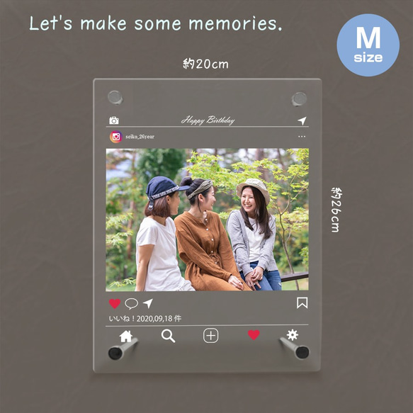 【名入れ無料】 フォトフレーム サイズM インスタ風 写真立て 大きめ フォトスタンド SNS アクリル sns003m 2枚目の画像