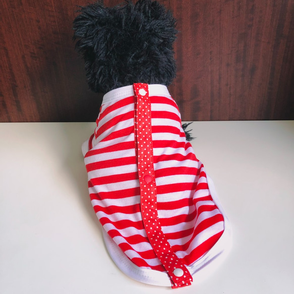 【リメイク】紅白ボーダー⚓セーラーシャツ【犬服】 3枚目の画像