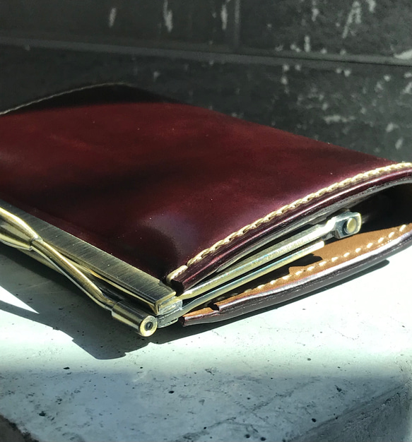 【受注】ホーウィン社シェルコードバン　薄型コンパクトウォレット　がま口財布オーダーメイド 4枚目の画像
