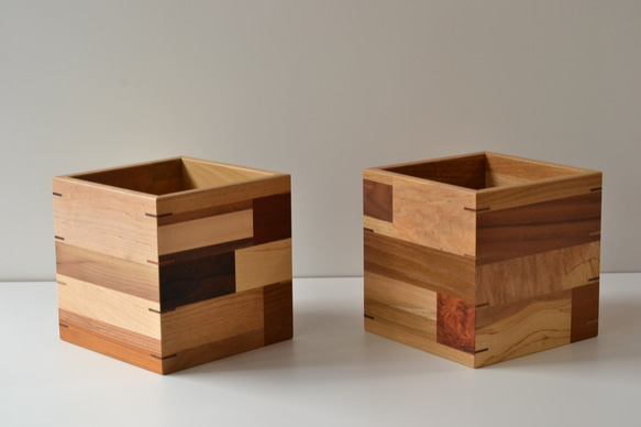 ツギハギ木のボックス　　鉢カバー、ゴミ箱、使い方自由 5枚目の画像
