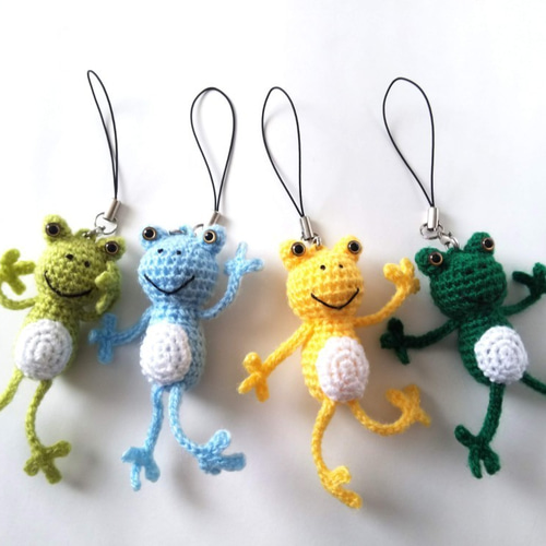 カエルのあみぐるみストラップ・ブルー あみぐるみ 澄川かじか 通販