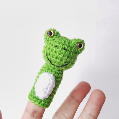 カエルの指人形&印鑑ケース・ライトグリーン あみぐるみ 澄川かじか