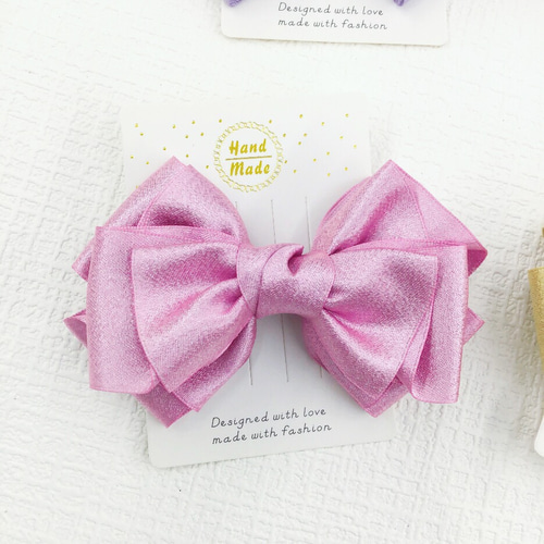 再販13【ラベンダー＆ピンク】ナチュラルリボン♡ヘアゴム キラと質感 大きな光沢感リボン 【シルバー、ゴールド、ラベンダー