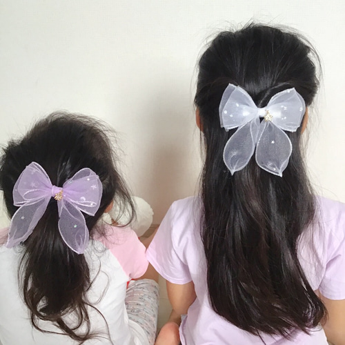 オーガンジー リボン ヘアゴム きらきら星とリボン星×レイヤード