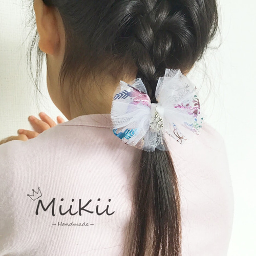 雪の結晶リボン 子供ヘアゴム ヘアクリップ 選べる3点セット ヘアゴム 