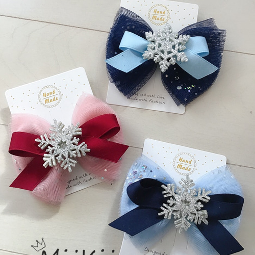 雪の結晶❄️可愛いオーガンジーリボン子供ヘアゴム【ダーク