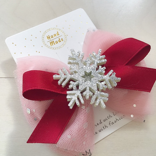 オーガンジーリボンヘアゴム 雪の結晶 2個セット 雪の結晶 リボンヘアゴム スノーフレーク 雪の