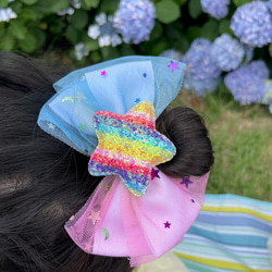 オーガンジーリボンヘアゴム キラキラ星 オーガンジーリボン ヘアゴム キラキラ星とリボン