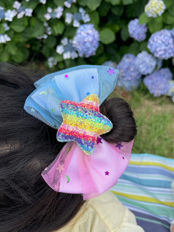 ☆レインボー星☆を掴もう～キラキラ星リボン 子供ヘアゴム ヘアゴム