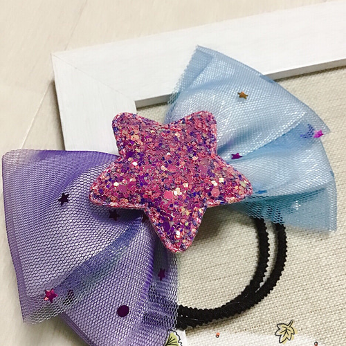 ☆レインボー星☆を掴もう～キラキラ星リボン 子供ヘアゴム ヘアゴム