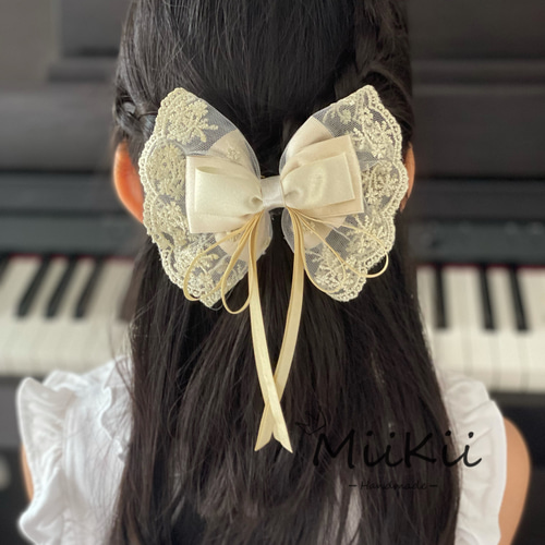 ロリータ× スカラップチュールレース×刺繍ゴージャスたらりんリボン