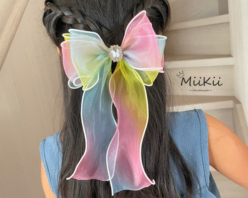 韓国レインボーリボン×大きめリボン ヘアゴム ଘMiikiiଓ︎ 通販