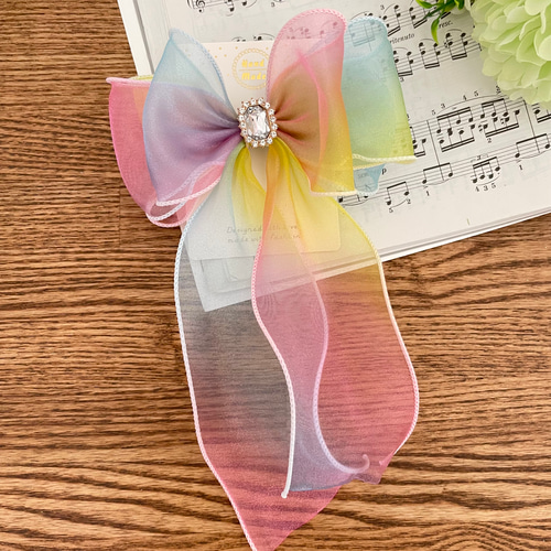 再販10【レインボー】ナチュラルリボン♡ヘアゴム2個セット 再販10【レインボー】ナチュラルリボン♡ヘアゴム2個セット