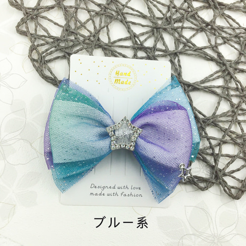 オーガンジーリボンヘアゴム キラキラ星とリボン オーガンジー リボン ヘアゴム きらきら星とリボン