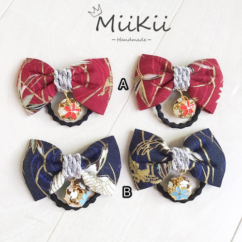 和柄 鈴揺れるミニベビーヘアゴム キッズヘアクリップ 2点セット 子供