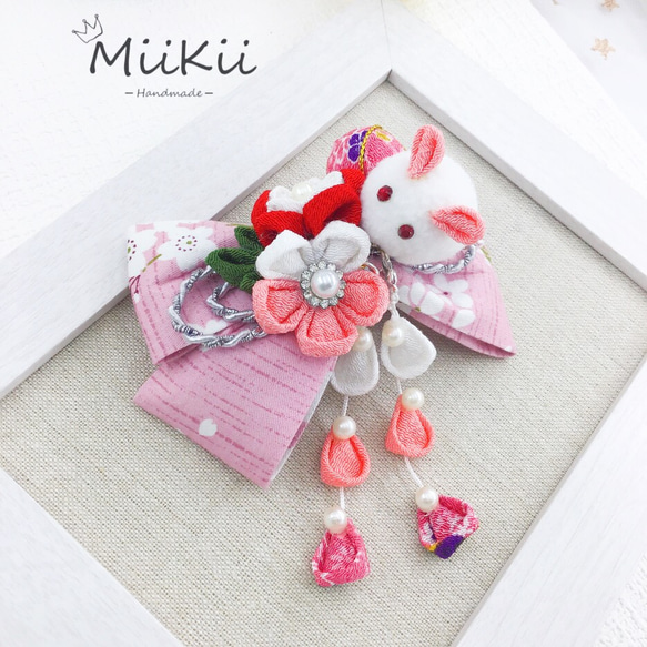 ハンドメイド☆ベビー＆キッズリボンヘアゴム☆ピンク☆うさぎ