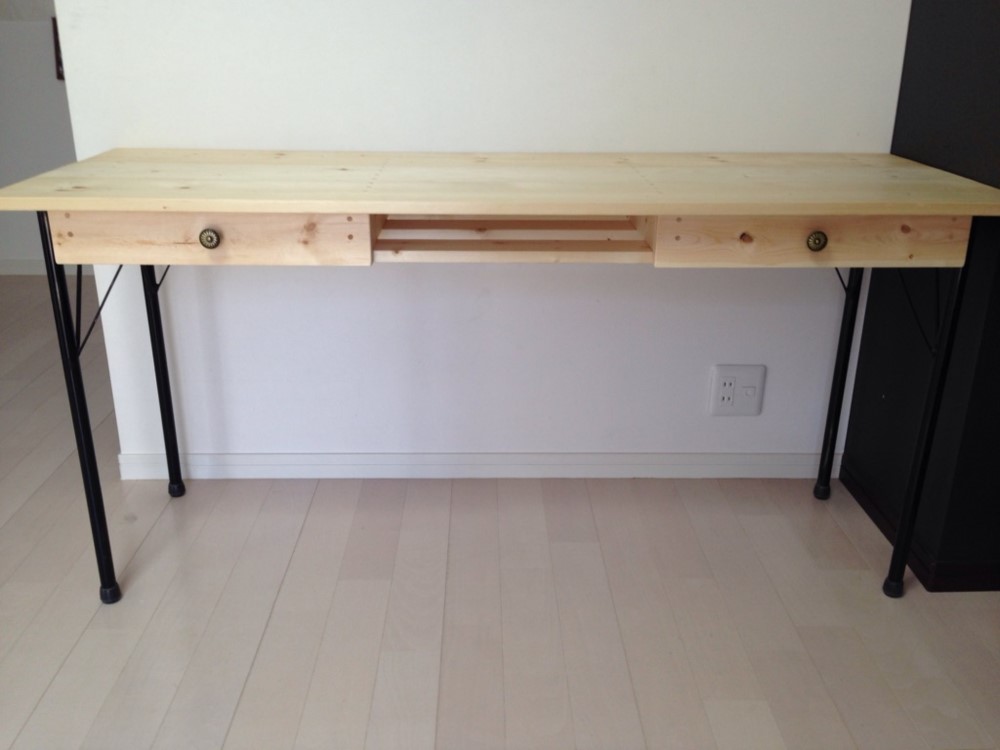 アイアンテーブル　机　引出2個　ﾅﾁｭﾗﾙ(自然色)