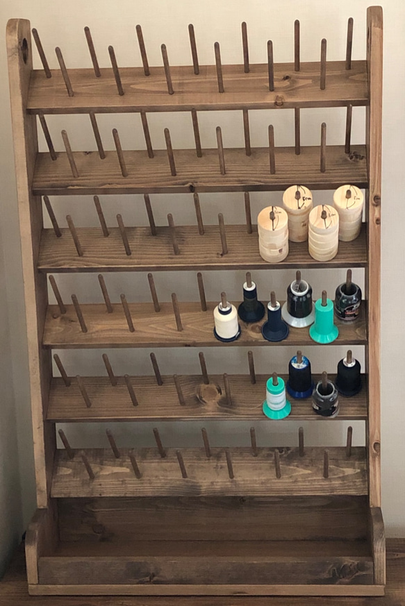 業務用3000m巻の糸　収納棚 78本　ダークオーク 業務用3000m巻の糸　収納棚