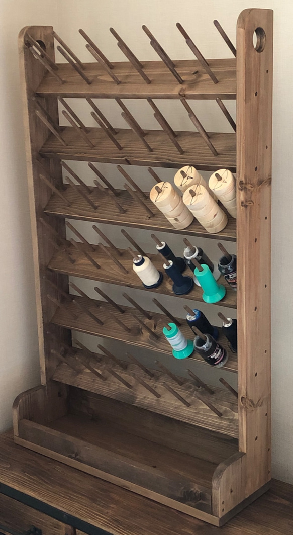 業務用3000m巻の糸　収納棚 78本　ダークオーク 業務用3000m巻の糸　収納棚