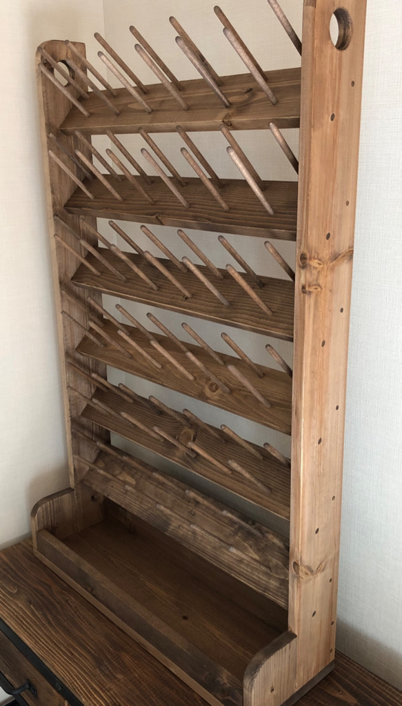 業務用3000m巻の糸　収納棚 78本　ダークオーク 業務用3000m巻の糸　収納棚