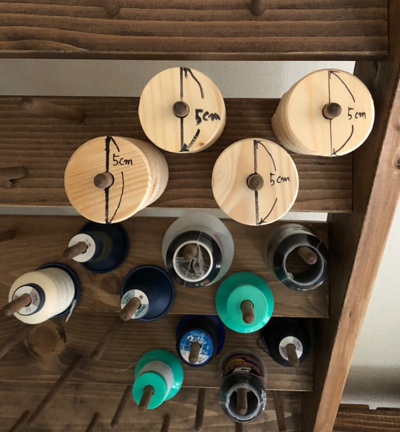 業務用3000m巻の糸　収納棚 78本　ダークオーク 業務用3000m巻の糸　収納棚