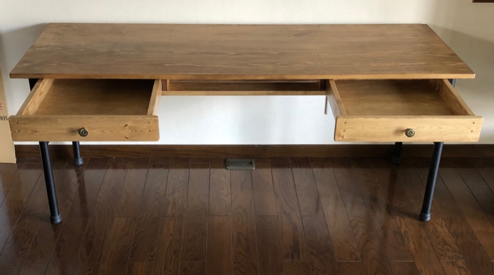 アイアンテーブル　引出2個　W170cm ダークウォルナット