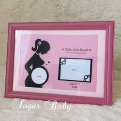 お腹の赤ちゃんエコー写真用フレーム B5サイズ  フレーム付き　ピンク 1枚目の画像