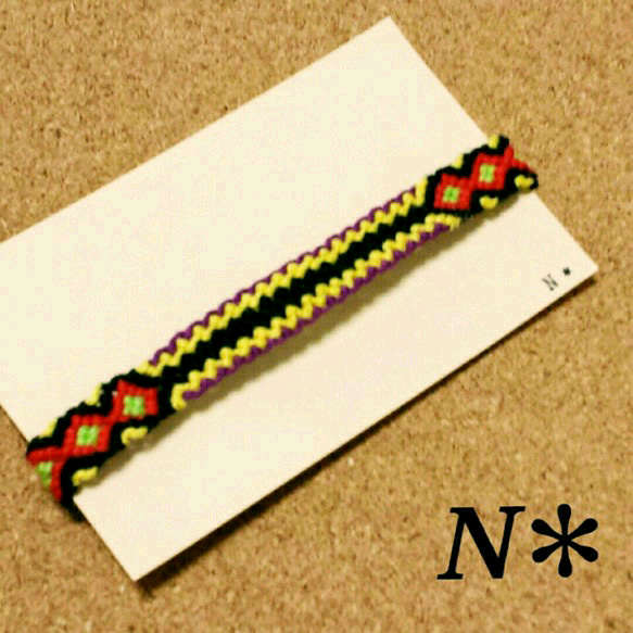 刺繍糸ミサンガ（パープル×イエロー）♡N✽ 3枚目の画像