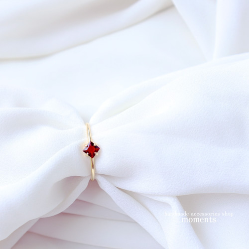 18kgp 天然石ガーネット リング silver925 スクエア 指輪・リング