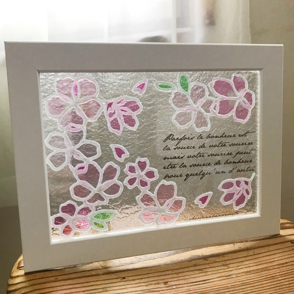桜のコラージュ　クリアグラスアート　ステンドグラス風　メッセージカード 2枚目の画像