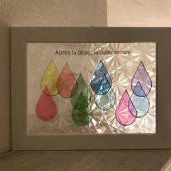 虹色ドロップス　ホワイト　クリアグラスアート　ステンドグラス風　フレームアート　shadow glass 3枚目の画像
