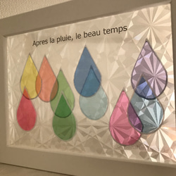 虹色ドロップス　ホワイト　クリアグラスアート　ステンドグラス風　フレームアート　shadow glass 5枚目の画像