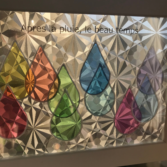 虹色ドロップス　ホワイト　クリアグラスアート　ステンドグラス風　フレームアート　shadow glass 6枚目の画像