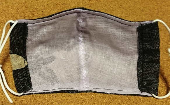 布マスク　立体型マスク　椿⑤　表綿100/裏シングルガーゼラベンダー 5枚目の画像