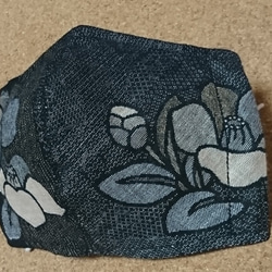 布マスク　立体型マスク　椿➆　表綿100/裏シングルガーゼラベンダー 3枚目の画像