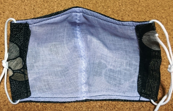 布マスク　立体型マスク　椿➆　表綿100/裏シングルガーゼラベンダー 6枚目の画像