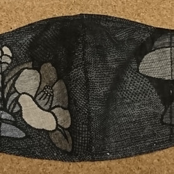 布マスク　立体型マスク　椿⑨　表綿100/裏シングルガーゼラベンダー 6枚目の画像