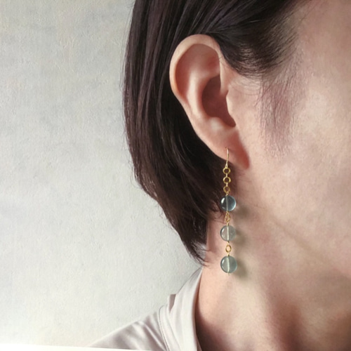 14kgf フローライトのロングピアス ピアス（フック・チェーン