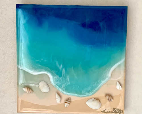 53㎝　レジンアート　海　プルメリア　絵画　原画　まあちゃんとなります 53㎝ レジンアート 海 プルメリア 絵画 原画 まあちゃん様専用