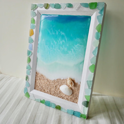 シーグラスと海のレジンアート 5枚目の画像