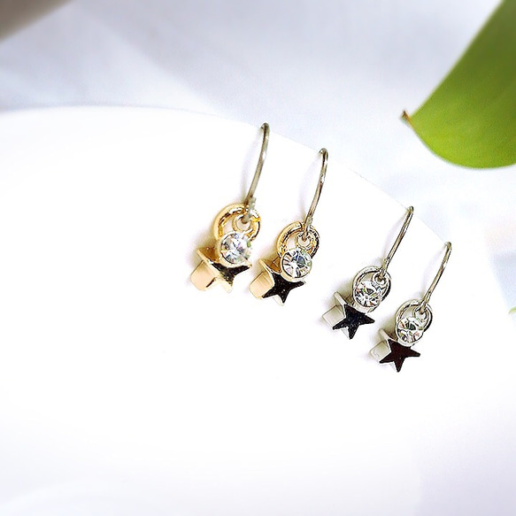 petit shining star pierce/earring PetitFururi パーツ交換 ノンホール 2枚目の画像