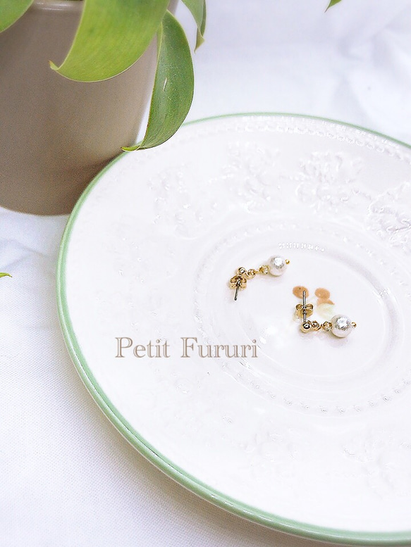 18kgf swarovski crystal cottonpearl pierce/earring パーツ交換 2枚目の画像