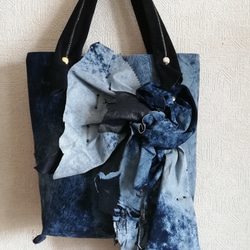 藍染風天然羊皮トートバッグ 3枚目の画像