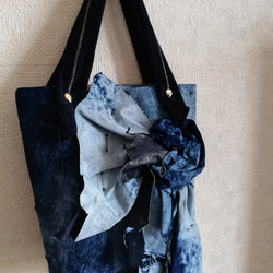 藍染風天然羊皮トートバッグ 4枚目の画像