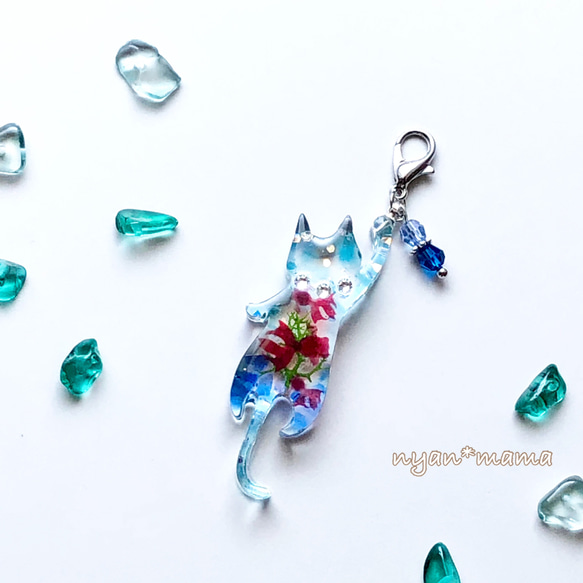 ♡再販♡ ぶらさがりにゃんこのチャーム 金魚と琉球ガラス マスク