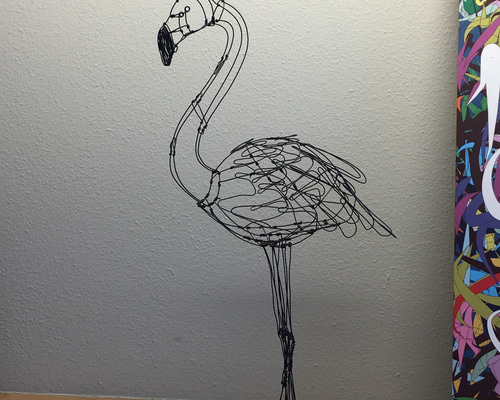 に*け様 「 逃げることをやめたフラミンゴ 」｜絵画 原画 抽象画 動物画 ドロ ヒヨコとフラミンゴ】動物 絵 原画 アート マーカー イラスト