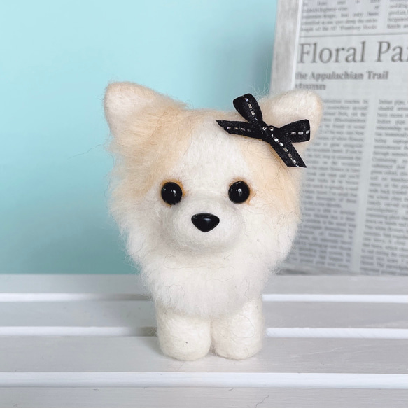 お手頃価格 ロングコートチワワ（クリーム）の羊毛フェルト 羊毛フェルト 犬 ぬいぐるみ