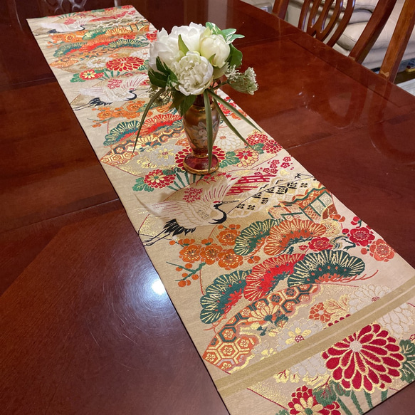 A269豪華刺繍‼️正絹テーブルランナー2m8cm 少