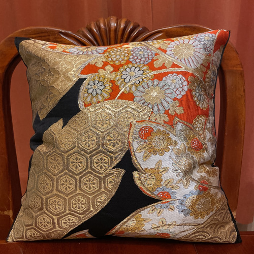 売却済】金箔正絹袋帯リメイククッションカバー2枚組 名古屋帯](夏/単