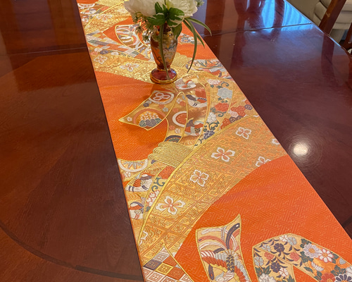 豪華刺繍 正絹帯から作ったテーブルランナーテーブルクロス